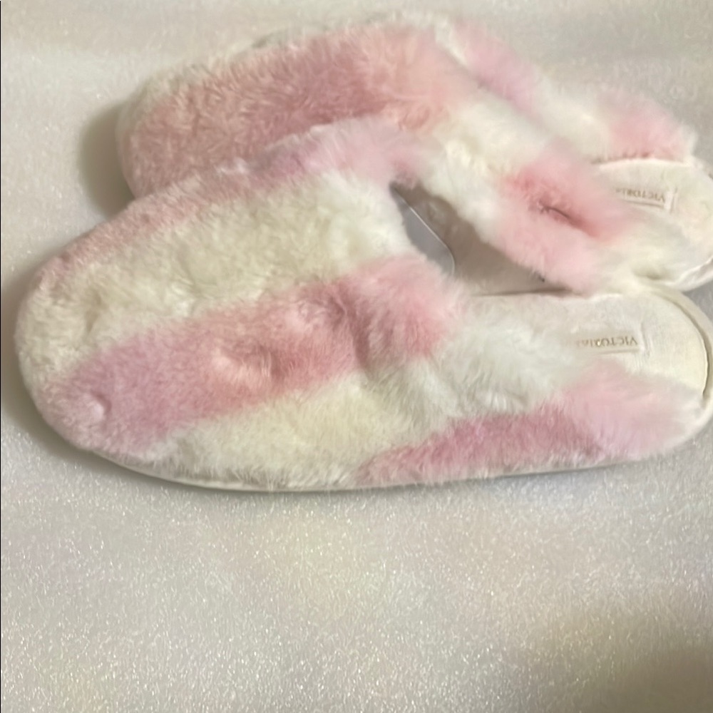 Victoria's Secret Pink and White Furry Slippers